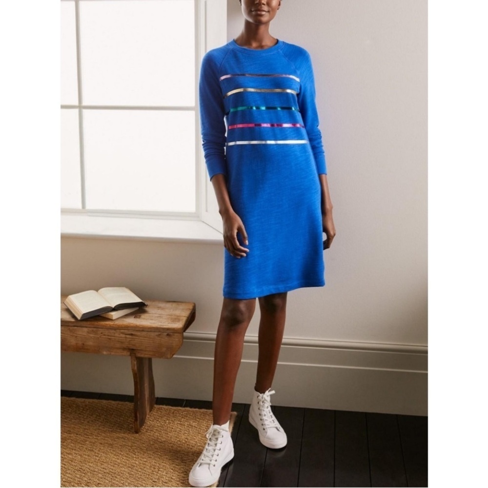 BODEN Mable Sweatshirt Dress, Blue, Stripes, Long Sleeve, Jersey, Size 12R